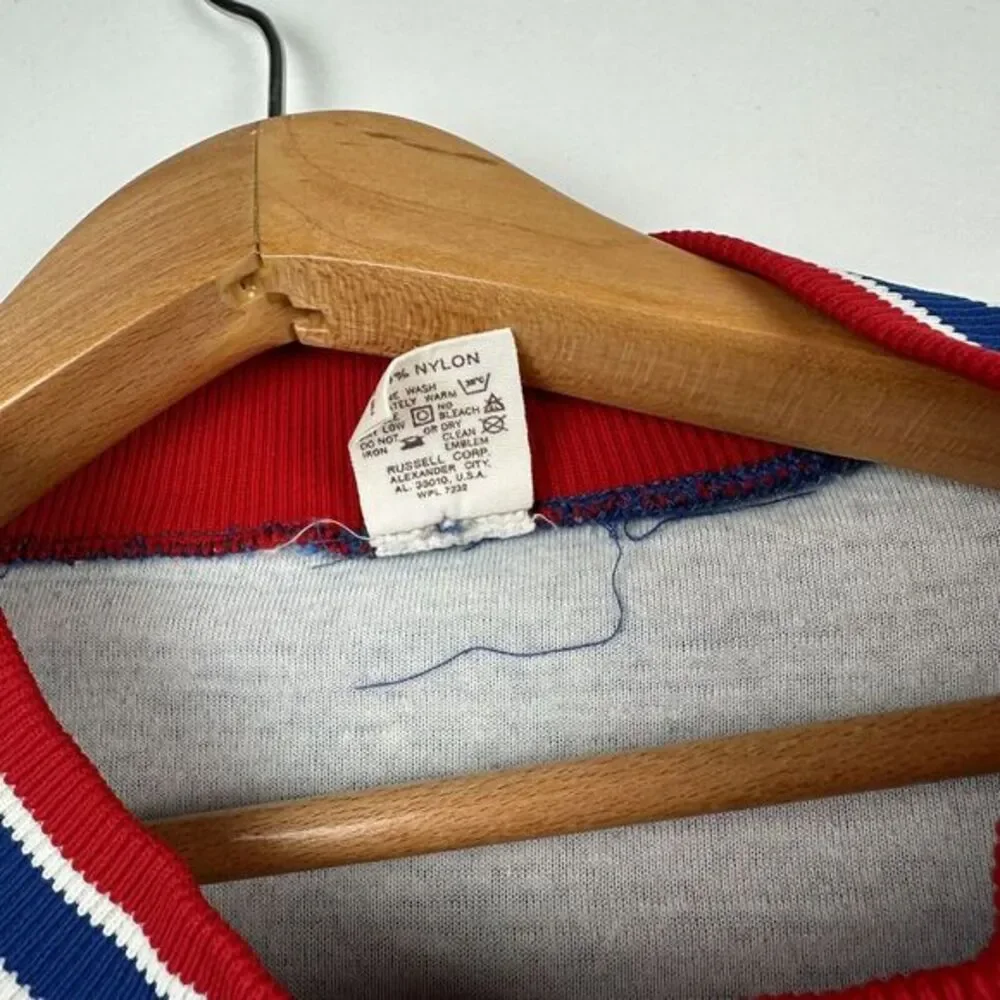 Vtg 70s Russell Athletic Nylon‎ Windbreaker Pullover Crewneck Kansas Tracksuit L